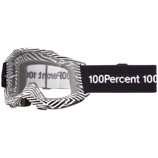 Studio image highlighting 100%, Accuri 2.0 Goggle (Clear Lens), Goggles, SKU 610-5360, color options 2028, Fairbanks, Samba, Torken, Yumiko, Ferran, Matigofun, Schrute and more
