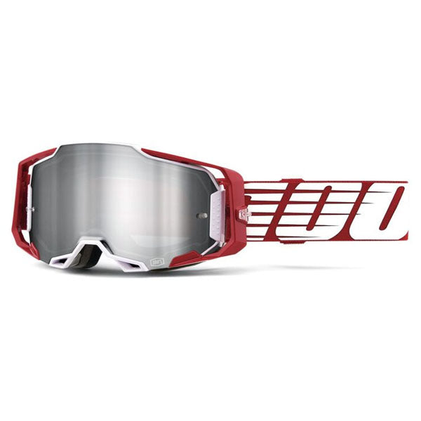 Catalog studio image of 100%, Armega Goggle (Mirror Lens), Goggles, SKU 5622100100, color options Furious, Mirror Silver Lens, Klein, Mirror True Gold Lens, Viggo, Mirror Flash Silver Lens, C-Bad, Mirror Red Lens, Red, Mirror Red Lens, Corbin, Mirror Red/Blue Lens, Oversized Deep Red, Mirror Flash Silver Lens, CW2, Mirror Red Lens and more