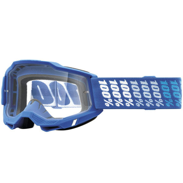 High-resolution studio image of 100%, Accuri 2.0 Goggle (Clear Lens), Goggles, SKU 26013094, color options 2028, Fairbanks, Samba, Torken, Yumiko, Ferran, Matigofun, Schrute and more