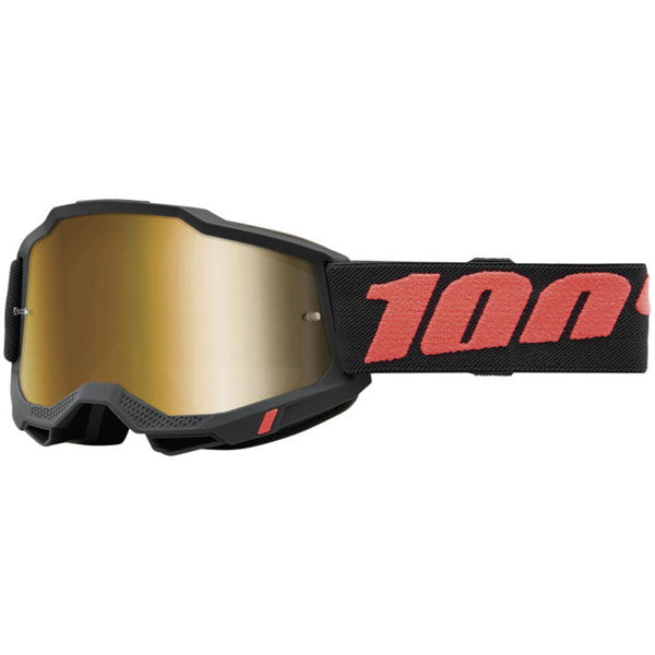 Studio photo of 100%, Accuri 2.0 Goggle (Mirror Lens), Goggles, SKU 26013099, color options Fairbanks, Mirror True Gold Lens, Samba, Mirror Silver Lens, 2028, Mirror Blue Lens, Yumiko, Mirror Silver Lens, Torken, Mirror Red Lens, Risland, Mirror True Gold Lens, Razza, Mirror Silver Lens, Neon Yellow, Mirror Silver Lens and more