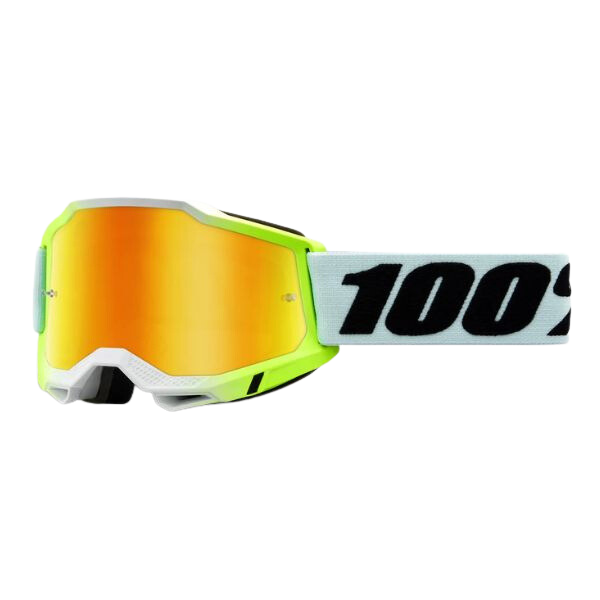 Studio photo of 100%, Accuri 2.0 Goggle (Mirror Lens), Goggles, SKU 26013222, color options Fairbanks, Mirror True Gold Lens, Samba, Mirror Silver Lens, 2028, Mirror Blue Lens, Yumiko, Mirror Silver Lens, Torken, Mirror Red Lens, Risland, Mirror True Gold Lens, Razza, Mirror Silver Lens, Neon Yellow, Mirror Silver Lens and more