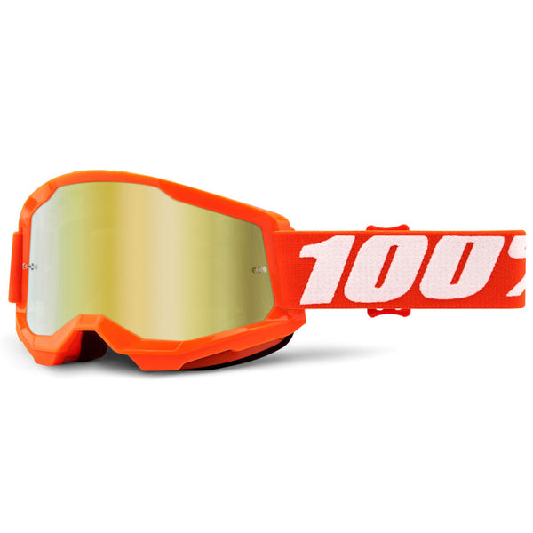 Studio photo of 100%, Strata 2.0 Goggle (Mirror Lens), Goggles, SKU 26012946, color options Black, Mirror Silver Lens, Neon Orange, Mirror True Gold Lens, White, Mirror Silver Lens, Solar Eclipse, True Gold Mirror Lens, War Camo, Silver Mirror Lens, Maupiti, Silver Mirror Lens, Stone, Blue Mirror Lens, Blue, Red/Blue Mirror Lens and more