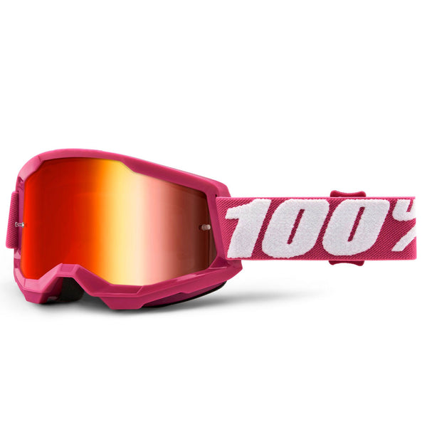 High-resolution studio image of 100%, Strata 2.0 Goggle (Mirror Lens), Goggles, SKU 26012940, color options Black, Mirror Silver Lens, Neon Orange, Mirror True Gold Lens, White, Mirror Silver Lens, Solar Eclipse, True Gold Mirror Lens, War Camo, Silver Mirror Lens, Maupiti, Silver Mirror Lens, Stone, Blue Mirror Lens, Blue, Red/Blue Mirror Lens and more