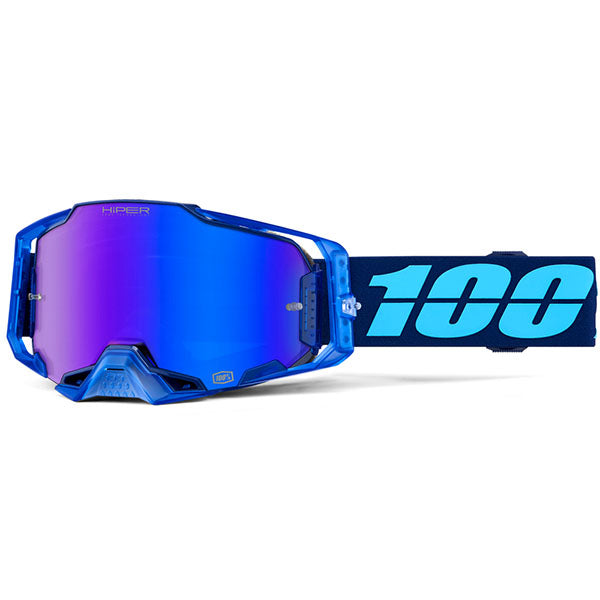 Studio photo showcasing 100%, Armega Goggle w/ HiPER Lens, Goggles, SKU 5623205300, color options Crenshaw, HiPER Mirror Purple Lens, United, HiPER Mirror Red/Blue Lens, Acosta, HiPER Mirror Silver Lens, Glory, HiPER Mirror Red Lens, X-Ray, HiPER Mirror Silver Lens, Kloug, HiPER Mirror Dark Red Lens, Blacktail, HiPER Mirror Silver Lens, Racr, HiPER Mirror Silver Lens and more