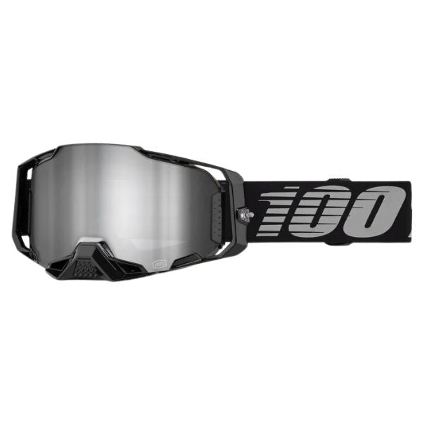 Studio photo showcasing 100%, Armega Goggle (Mirror Lens), Goggles, SKU 5622100500, color options Furious, Mirror Silver Lens, Klein, Mirror True Gold Lens, Viggo, Mirror Flash Silver Lens, C-Bad, Mirror Red Lens, Red, Mirror Red Lens, Corbin, Mirror Red/Blue Lens, Oversized Deep Red, Mirror Flash Silver Lens, CW2, Mirror Red Lens and more