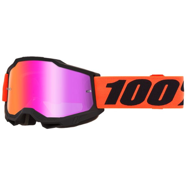 High-resolution studio image of 100%, Accuri 2.0 Goggle (Mirror Lens), Goggles, SKU 610-5332, color options Fairbanks, Mirror True Gold Lens, Samba, Mirror Silver Lens, 2028, Mirror Blue Lens, Yumiko, Mirror Silver Lens, Torken, Mirror Red Lens, Risland, Mirror True Gold Lens, Razza, Mirror Silver Lens, Neon Yellow, Mirror Silver Lens and more