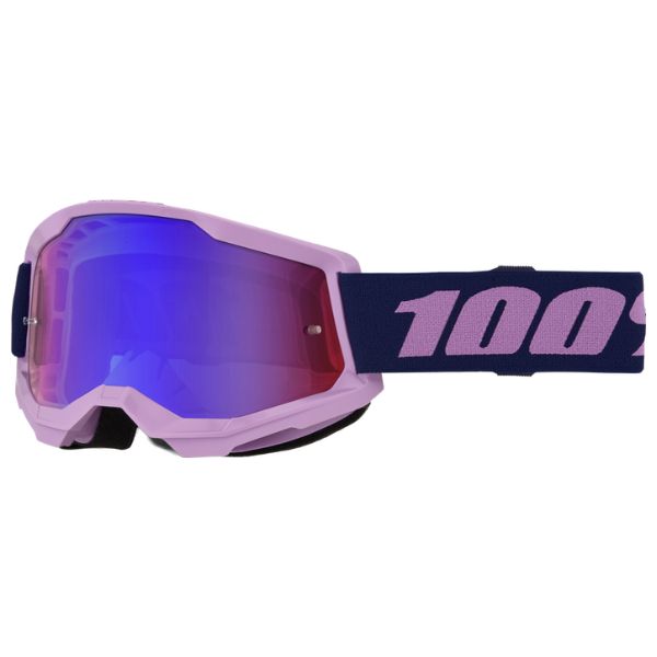 100% Strata 2.0 Goggle (Mirror Lens) in Purple with mirror red/blue lens SKU 610-5403