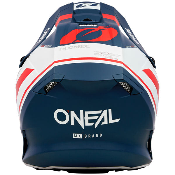 Clean studio photo on a white background of O'Neal, 10 Series Flow V.23 Helmet, SKU 0630-146, color options Black/White, Blue/White/Red, Grey/Neon Yellow, sizes XS–2X