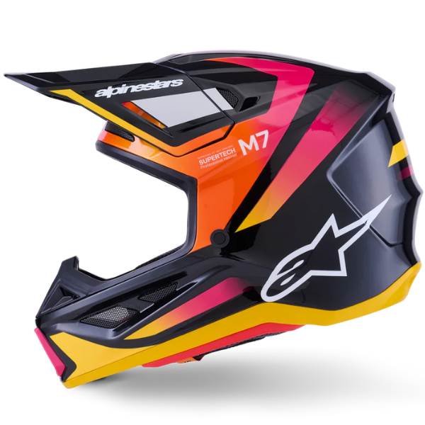 8301626-1564-M, Alpinestars, S-M7 Rise Helmet, Black/Silver/Red Fluo Glossy, Black/Yellow/Pink Glossy, Blue/White Glossy, Sizes XS, SM, MD, LG, XL product photo