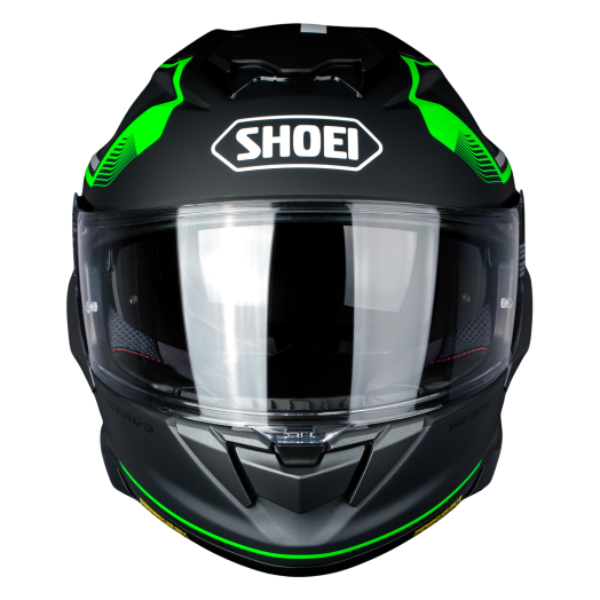 Studio image on a white background of Shoei, GT-Air 3 Mike Helmet, rear view, highlighting helmet profile, visor area, and surface finish, Colors: Blue/Red TC-2, Yellow/White TC-3, Black/Green TC-4, White/Black TC-6, SKU 0121170203
