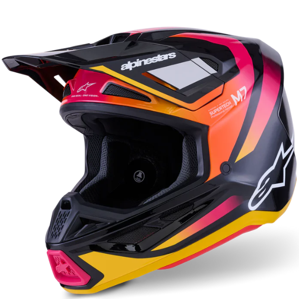 8301626-1564-S, Alpinestars, S-M7 Rise Helmet, Black/Silver/Red Fluo Glossy, Black/Yellow/Pink Glossy, Blue/White Glossy, Sizes XS, SM, MD, LG, XL product photo