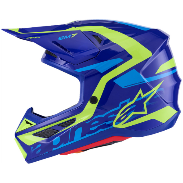 01109304, Alpinestars, S-M7 Deed Helmet, Red/Black/White Glossy, Purple/Pink Glossy, Blue/Yellow Fluo Glossy, Sizes XS, SM, MD, LG, XL product photo