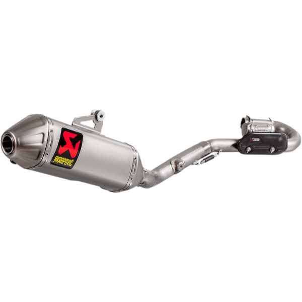 Clean studio shot of Akrapovic - Evolution Line Titanium Complete Exhaust Systems; showing overall shape and visible design details; SKU 18201991
