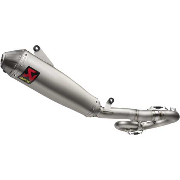 Clean studio shot of Akrapovic - Evolution Line Titanium Complete Exhaust Systems; showing overall shape and visible design details; SKU 18201991