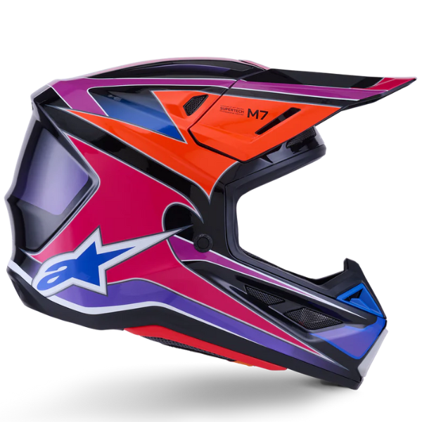 8302026-7256-L, Alpinestars, S-M7 Fuse Helmet, Blue/Purple/Pink Glossy, Sizes XS, SM, MD, LG, XL product photo
