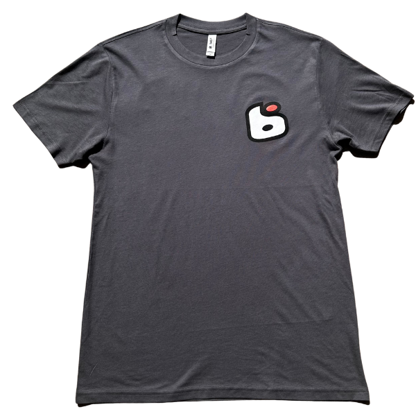 Clean studio shot of BTO Sports Simple Tee Shirt; showing tee fit, printed graphics, and crew neckline; SKU BTO-SIMPLE-BLK-S; Colors: Black, Gray