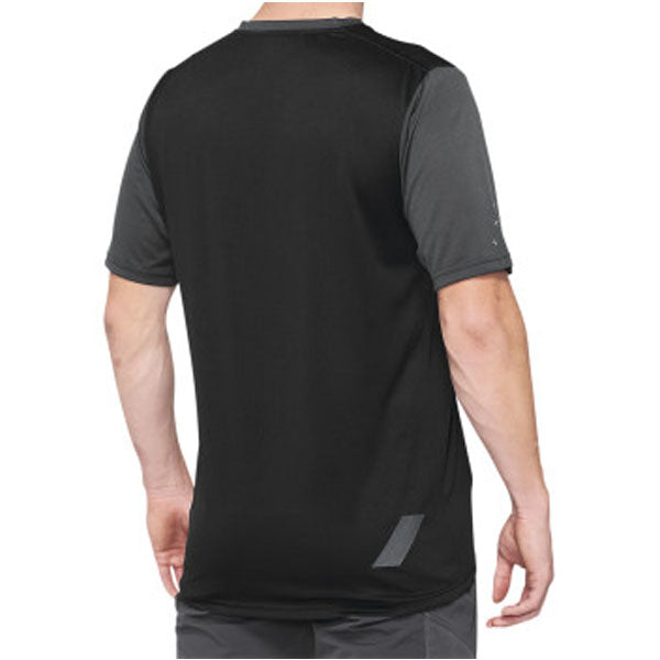 Clean studio photo on a white background of 100%, Ridecamp Jersey (MTB), SKU 51200227, color options Charcoal/Black, Terracotta/Black, Blue/Navy, sizes SM, MD, LG, XL, Designed for Mountain Bike, BMX and E-Bike riders
