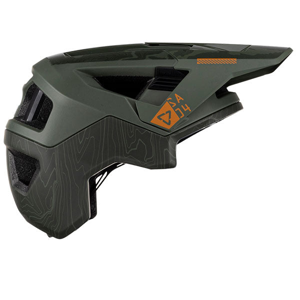 Product photo showing Leatt, V23 AllMtn 4.0 Helmet in Pine, Colors: Flame, Pine, Stealth, Titanium, Sizes: LG, MD, SM