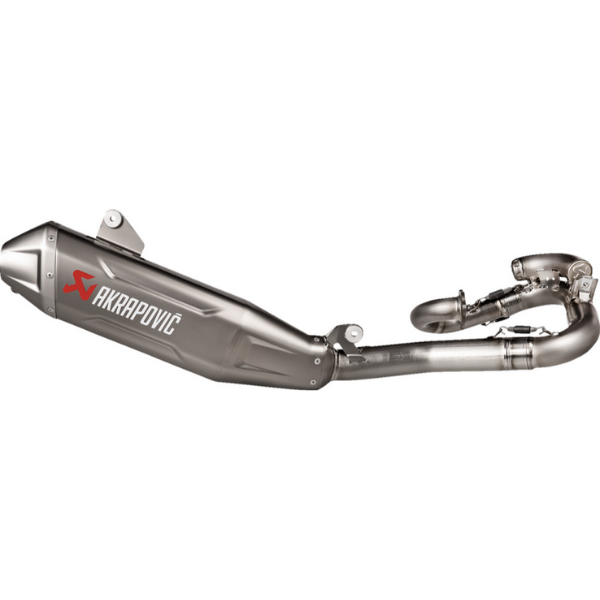High-resolution studio image of Akrapovic - Evolution Line Titanium Complete Exhaust Systems; showing overall shape and visible design details
