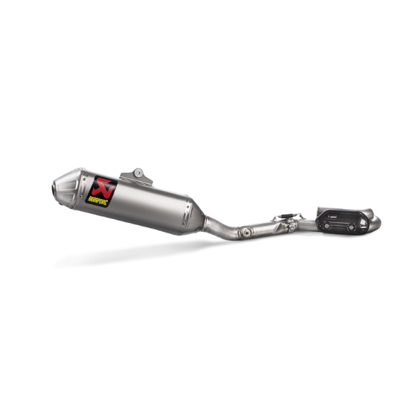 Professional studio photo of Akrapovic - Evolution Line Titanium Complete Exhaust Systems; showing overall shape and visible design details; SKU 18201991