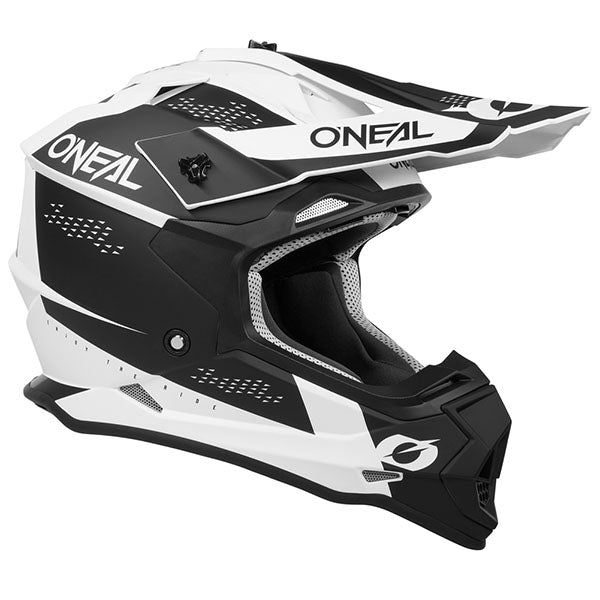 Studio photo showcasing O'Neal, 2 Series Slam V.23 Helmet, SKU 0200-512, color options Black/White, sizes XS–2X