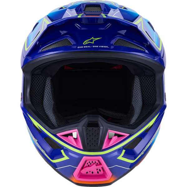482-00193M, Alpinestars, S-M7 Cast Helmet, Blue/Pink/Yellow Fluo Glossy, Sizes XS, SM, MD, LG, XL product photo