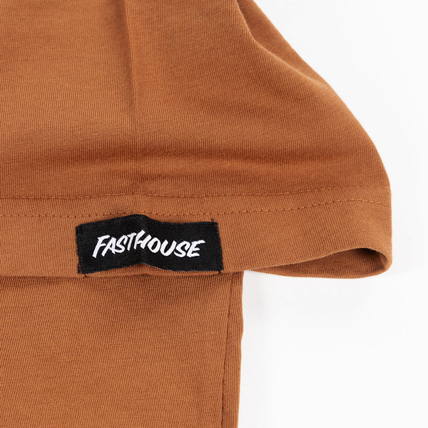 Fasthouse Squall Tee in Rust, fabric and branding detail