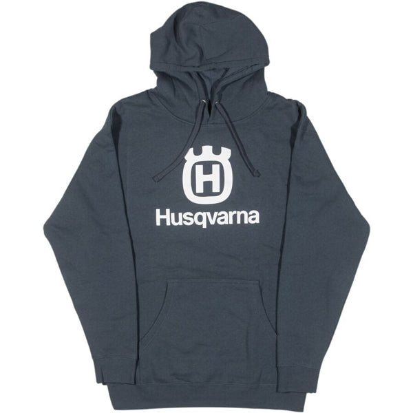 Front product image of Husqvarna hoodie in Black showing pullover fleece hoodie with Husqvarna stacked logo, SKU 3HS250053804 | Available at BTO Sports