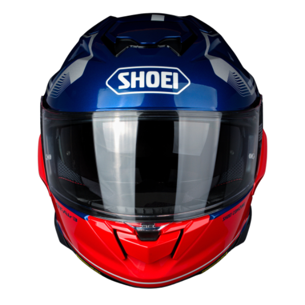 Studio product photo on a white background of Shoei, GT-Air 3 Mike Helmet, showing helmet design, venting, and shell details, Colors: Blue/Red TC-2, Yellow/White TC-3, Black/Green TC-4, White/Black TC-6, SKU 0121170203