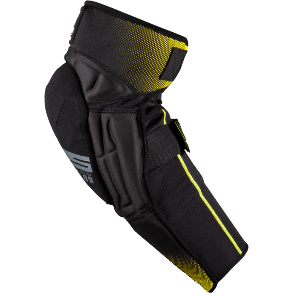 Professional studio photo of EVS, TP199 Knee/Shin Guards, side view, Colors: Black/Hi Vis, SKU 663-1438S