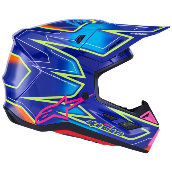 482-00193L, Alpinestars, S-M7 Cast Helmet, Blue/Pink/Yellow Fluo Glossy, Sizes XS, SM, MD, LG, XL product photo