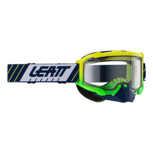Detailed product image of Leatt, Velocity 4.5 SNZ Goggle in Indigo Clear 68%, Colors: Fuel Clear 68%, Green Fade Clear 68%, Indigo Clear 68%, Stealth Yellow 70%, Zebra UC 32%, SKU: 8023021010