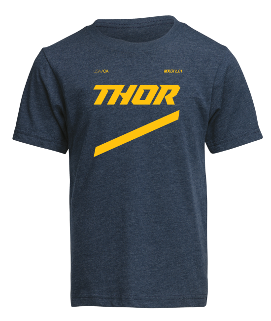 Professional studio photo of Thor Boys Brave T-shirt (Youth); showing tee fit, printed graphics, and crew neckline; SKU 303238; Colors: Charcoal, Navy