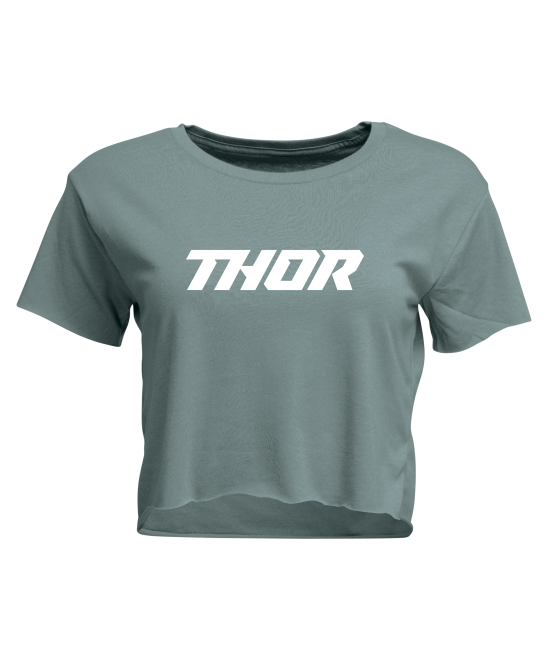 Crisp studio image on a white background of Thor Corp Crop Top Shirt (Women); showing tee fit, printed graphics, and crew neckline; SKU 303143
