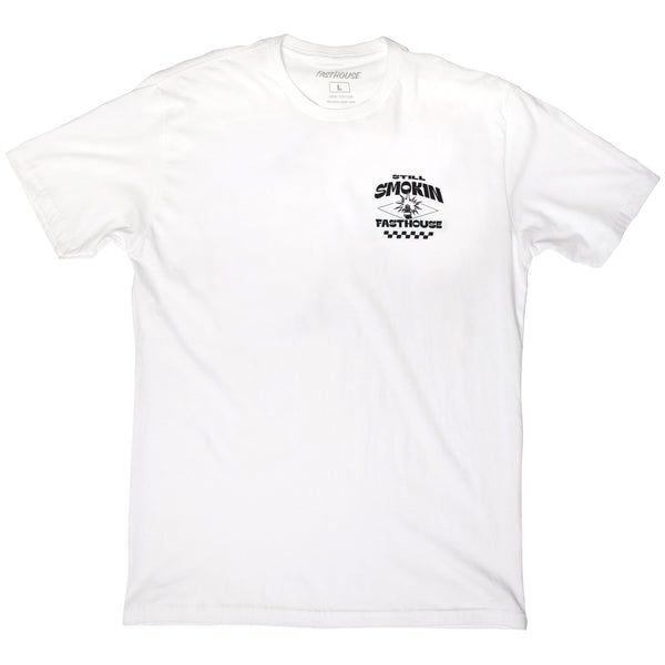 Crisp studio image on a white background of Fasthouse 4 Ever 2 Smokin Tee; showing tee fit, printed graphics, and crew neckline; SKU 3610110904