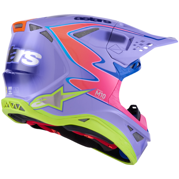 482-00195L, Alpinestars, Supertech M10 Jett Lawrence R01 Helmet, Purple/Pink Fluo/Yellow Fluo Glossy, Sizes XS, SM, MD, LG, XL product photo