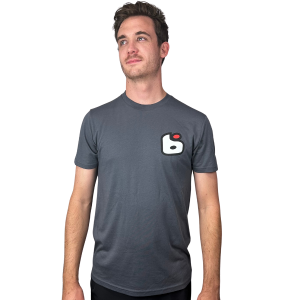 Crisp studio image on a white background of BTO Sports Simple Tee Shirt; showing tee fit, printed graphics, and crew neckline; SKU BTO-SIMPLE-BLK-S