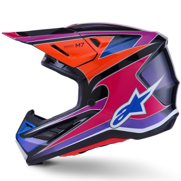 8302026-7256-S, Alpinestars, S-M7 Fuse Helmet, Blue/Purple/Pink Glossy, Sizes XS, SM, MD, LG, XL product photo