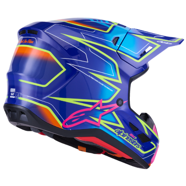 482-00193X, Alpinestars, S-M7 Cast Helmet, Blue/Pink/Yellow Fluo Glossy, Sizes XS, SM, MD, LG, XL product photo