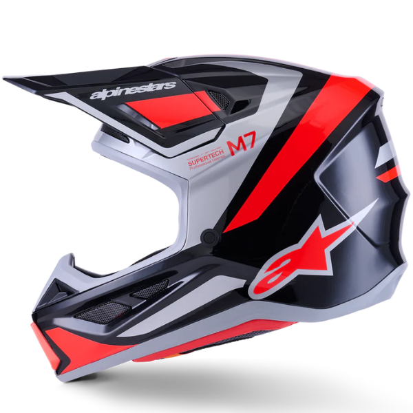 8301626-1565-S, Alpinestars, S-M7 Rise Helmet, Black/Silver/Red Fluo Glossy, Black/Yellow/Pink Glossy, Blue/White Glossy, Sizes XS, SM, MD, LG, XL product photo