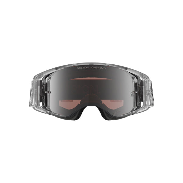 Crisp studio image on a white background of Alpinestars - LE DNGR38 XXV Supertech Vision Goggles; SKU 26013981; Colors: Silver/Black/Mirror Lens