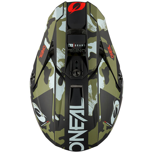 Catalog studio image of O'Neal, 5 Series Camo V.23 Helmet, SKU 0628-246, color options Green/Black, Black/Grey, sizes XS–2X