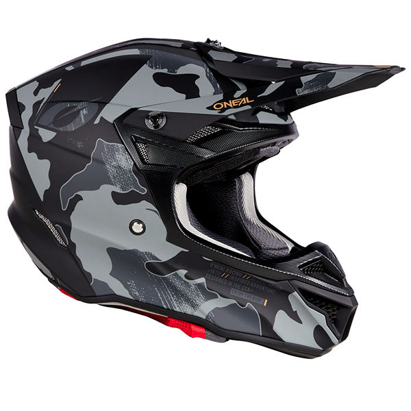 Catalog studio image of O'Neal, 5 Series Camo V.23 Helmet, SKU 0628-233, color options Green/Black, Black/Grey, sizes XS–2X