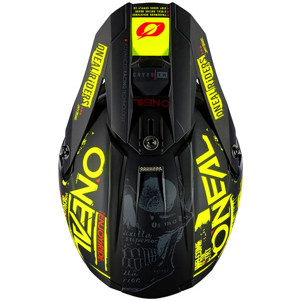 Studio photo showcasing O'Neal, 5 Series Attack V.23 Helmet, SKU 0628-186, color options Black/Neon, Black/White, sizes XS–2X