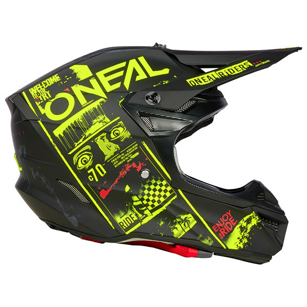 Studio image on a white background of O'Neal, 5 Series Attack V.23 Helmet, SKU 0628-184, color options Black/Neon, Black/White, sizes XS–2X