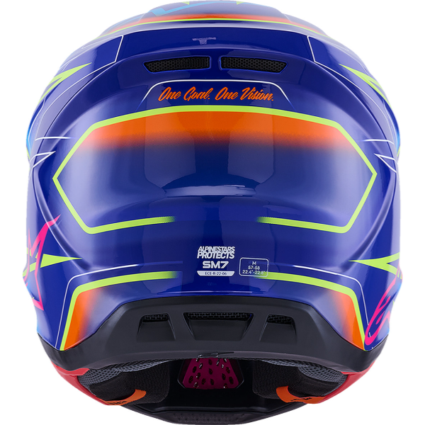 482-001932X, Alpinestars, S-M7 Cast Helmet, Blue/Pink/Yellow Fluo Glossy, Sizes XS, SM, MD, LG, XL product photo