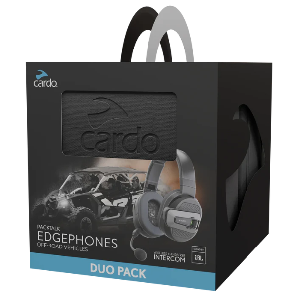 Studio photo on a white background of Cardo System - Packtalk Edgephones Orv; showing overall shape and visible design details; SKU 1404010001