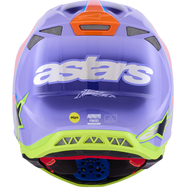 482-00195M, Alpinestars, Supertech M10 Jett Lawrence R01 Helmet, Purple/Pink Fluo/Yellow Fluo Glossy, Sizes XS, SM, MD, LG, XL product photo