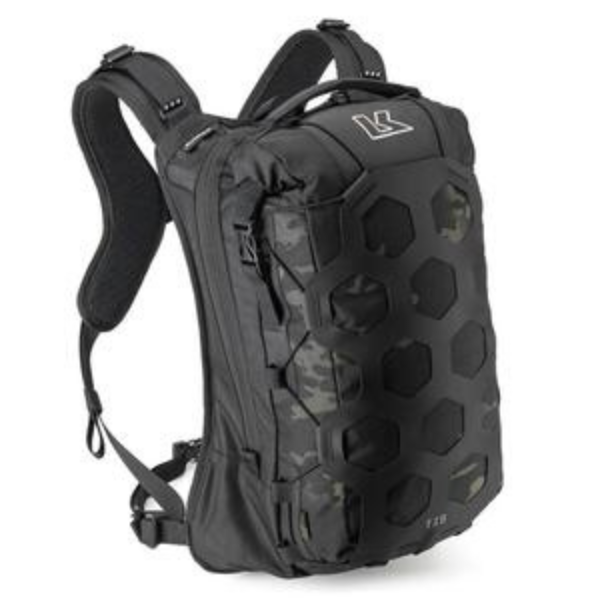 Clean studio shot of Kriega - Trail 18 Adventure Backpack; showing overall shape and visible design details; SKU 7020670518; Colors: Black, Orange, Lime