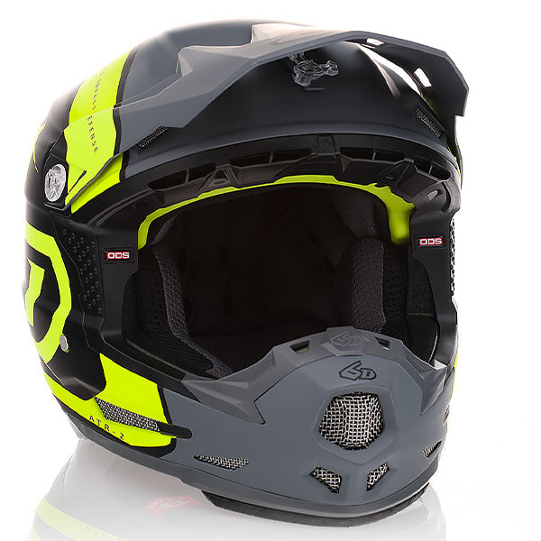 6D helmet yellow neon product view — with ODS impact management for angular and linear energy, ventilated and lightweight, 6d-atr-2y-torque-helmet-youth.